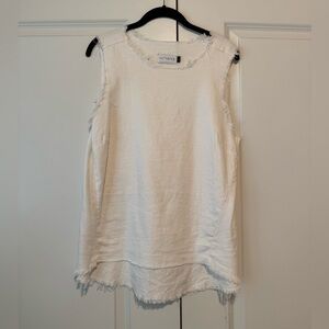Parker Smith White Frayed Edge Tank Top Sz Large